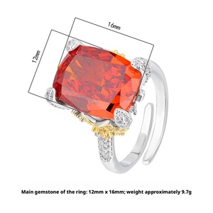 Dainty Jewelry Eco-friendly Copper Gold Plated Dazzling Brilliance 12*16mm Red Zircon Iced Out High Carbon Zircon Ring Women - Product Image 2