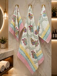 Export Quality Hand Block Waffle <b>Towel</b> <b>Set</b> 1 <b>Bath</b> + 2 Hand <b>Towels</b> 3 Pcs Absorbent Home Hotel Use Available In Bulk Quantity - Product Image 2