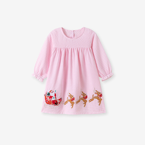 Petites filles robe manches longues col rond <span class=keywords><strong>dessin</strong></span> <span class=keywords><strong>animé</strong></span> cerf de noël broderie robe douce <span class=keywords><strong>pour</strong></span> 2-7Y - Product Image 2
