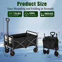 Chariot de plage pliable et robuste en acier allié, capacité 480 lbs, 4 roues, pour courses et camping