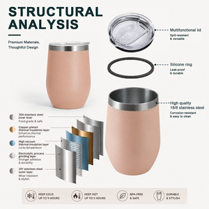 Gobelet à <span class=keywords><strong>vin</strong></span> classique en acier inoxydable de 12 oz avec logo personnalisé, double paroi, isolé sous vide, tasse à café avec couvercle, cadeau - Product Image 3