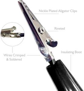 Câble de test Elenco Electronics avec fiche banane et pince crocodile grande taille, gaine en cuivre et PVC, 30VAC-60VDC 10A-32A, protection contre les chocs - Product Image 2