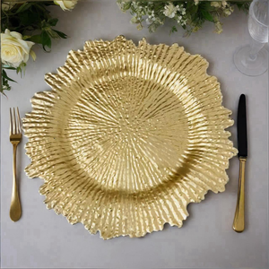Đĩa lót trang trí tiệc cưới, sự kiện, tiệc tối, chất liệu nhựa cao cấp, họa tiết hoa, màu bạc vàng, kích thước 13 inch, dùng làm đĩa lót trang trí bàn ăn - Product Image 2