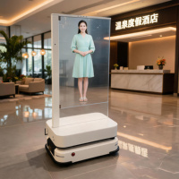Pantalla OLED Transparente Al Robot para Centro Comercial con Animación, Kiosco Digital de Información con Soporte de Piso de 55 Pulgadas