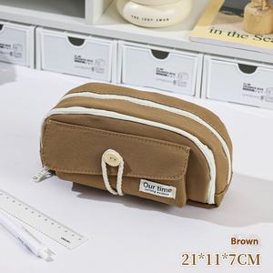 Casual Koreaanse Stijl Pure Kleur Canvas Etui Knop Hoogwaardige Student Briefpapier Opbergtas - Product Image 6