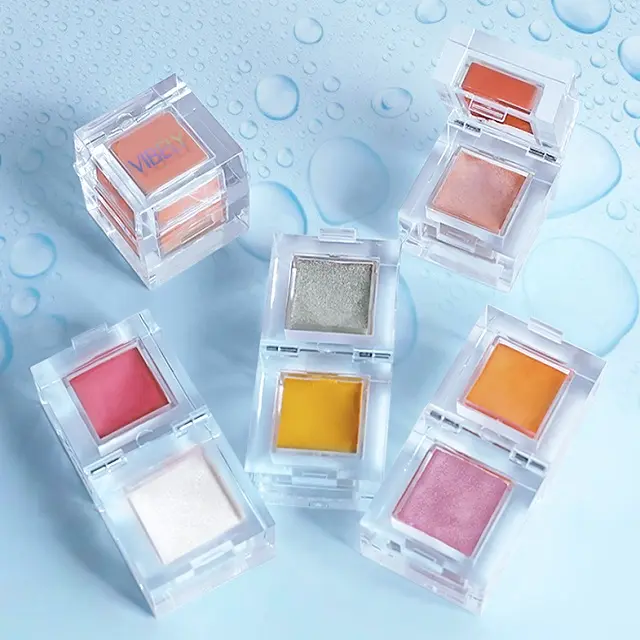 Makeup Cheek Blusher Face Contour 2 in 1 Cube Rouge Diamond Glitter Crystal Highlight Blush