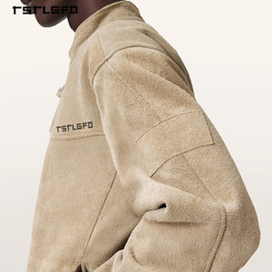 Premium Men's Outerwear Faux Shearling <b>Jacket</b> Beige <b>Fleece</b> <b>Lined</b> Regular Fit Zip-Up Wholesale <b>Jackets</b> - Product Image 2