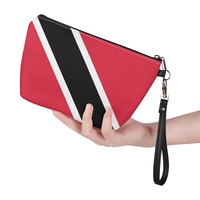 Pochette de maquillage en similicuir PU avec boucle de transport, motif drapeau national de Trinité-et-Tobago, idéale pour les voyages et l'organisation de la coiffeuse à domicile
