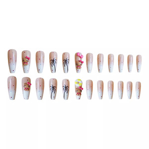 <span class=keywords><strong>Uñas</strong></span> Postizas Blancas Nude Hechas a Mano con Temática <span class=keywords><strong>de</strong></span> Verano, con Adornos 3D <span class=keywords><strong>de</strong></span> Gatito, Palmera y Donut para Vacaciones en la Playa - Product Image 3