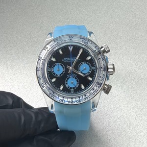 New 39mm <b>Men</b> Chronograph <b>Watch</b> Acrylic Steel Bezel Red And <b>Blue</b> Rubber Strap VK63 Movement - Product Image 6