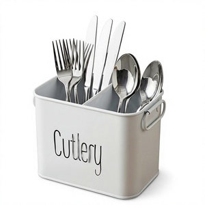 Cutlery Storage Holder Rectangular <b>Metal</b> White Rust Resistant Kitchen Minimalist Style Standing Type - Product Image 4
