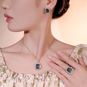 Fashion Eco-friendly Copper High Quality Jewelry <b>Sets</b> 18k Gold Plated for Women 12*16-10*12mm Gray Zircon Premium Elegant <b>Set</b> - Product Image 6