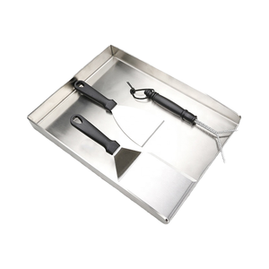 Ensemble de barbecue d'extérieur en acier inoxydable, plaque de cuisson, poêle, brosse à poils métalliques à long manche, grattoir, spatule pour le nettoyage - Product Image 4