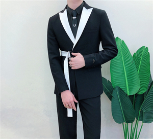 LL115 primavera manga larga cinturón decoración <span class=keywords><strong>hombre</strong></span> <span class=keywords><strong>traje</strong></span> coreano novio hombres <span class=keywords><strong>traje</strong></span> Slim Fit tejido traer vestido completo <span class=keywords><strong>traje</strong></span> <span class=keywords><strong>hombre</strong></span> - Product Image 2