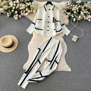 Abito di lusso con Design pieghevole da <span class=keywords><strong>donna</strong></span> primavera estate camicia larga + pantaloni appesi a vita alta - Product Image 3