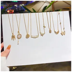 Colar de pingente personalizado sem tarniz, joia da moda de aço inoxidável 18k banhado a granel de zircão