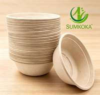 Bol à salade rond Sumkoka 500 ml en bagasse de canne à sucre biodégradable, jetable, compatible micro-ondes, qualité alimentaire, avec couvercle