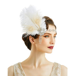 Serre-tête rétro en plumes d'autruche avec strass en alliage pour femmes, <span class=keywords><strong>accessoires</strong></span> de mascarade - Product Image 6