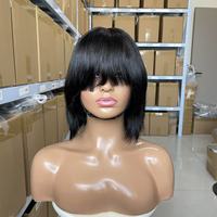 Perruque BOB Courte Droite en Cheveux Humains, Double Couche, Densité 180%, Faite à la Machine, Raie au Milieu, Cheveux Vierges Brésiliens, Abordable