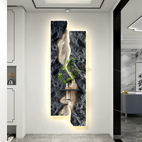 Peinture décorative de luxe en gros pour entrée, texture sable 3D, peinture moderne avec plantes vertes hydroponiques suspendues et éclairage LED