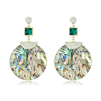 Boucles d'oreilles en argent S925 exagérées, luxueuses et sophistiquées, en forme de coquille d'ormeau ronde avec cristaux, pour femmes
