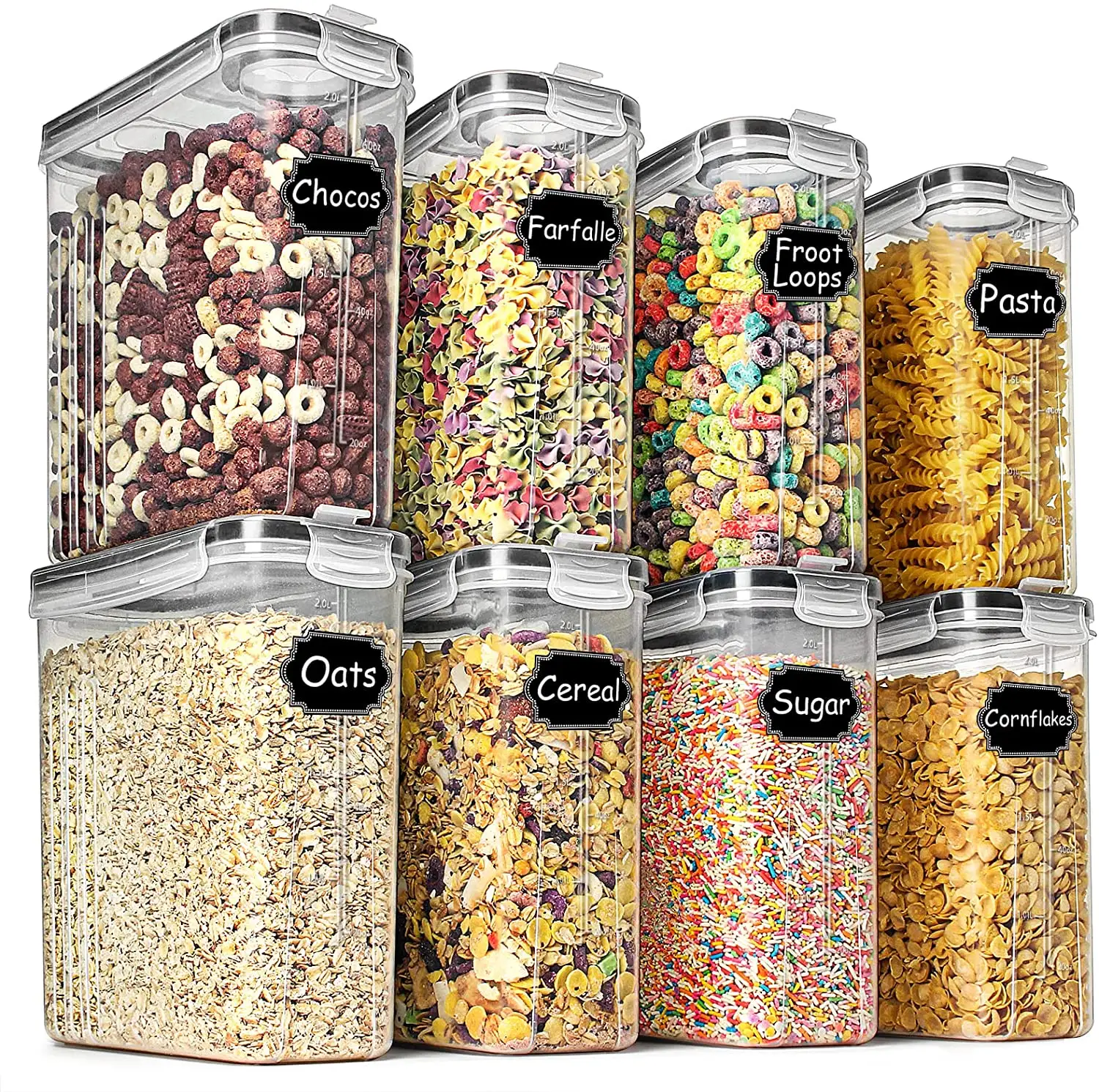 2.5L Cereal Storage containers Set Of 8 Dry Food Storage Containers For Rice Flour Sugar