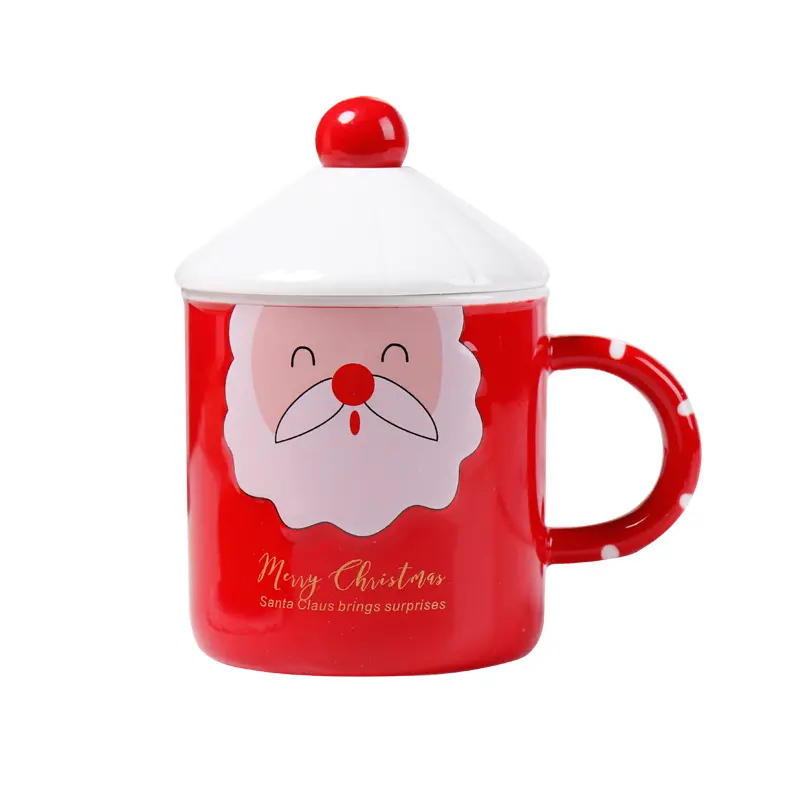 promotion santa design with lid ceramic christmas cup