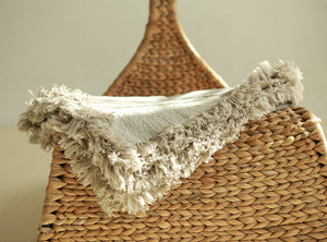 Manta tejida de <span class=keywords><strong>lino</strong></span> con borlas, doble capa, blanca, francesa, prelavada - Product Image 4