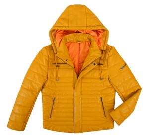 Custom 100% Genuine <b>Yellow</b> <b>Puffer</b> Nappa Hooded Leather Men’s <b>Jacket</b> Warm Lining Private Label OEM Premium Winter Outerwear - Product Image 4