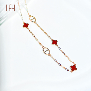 Oro puro de 18K de doble cara, trébol de 4 hojas y nariz de cerdo, collares personalizados de oro real, joyería de oro real de 18K - Product Image 4