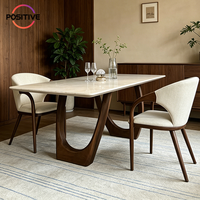 Table à manger rectangulaire en pierre frittée avec pieds en bois massif noyer, style mi-siècle, plateau en marbre design, mobilier de salle moderne