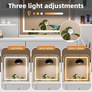 Tocador <span class=keywords><strong>de</strong></span> Maquillaje Moderno con Luz LED Ajustable <span class=keywords><strong>de</strong></span> 3 Colores y Estantes Inclinados <span class=keywords><strong>de</strong></span> 5 Niveles - Product Image 5