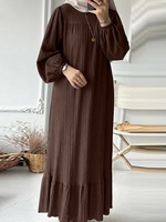 Robe modeste à volants pour femme, manches longues bouffantes, style abaya plissée, robe décontractée pour tous les jours et les fêtes