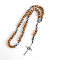 Bijoux de mode, pendentif chapelet en bois, pendentif croix du Pardon et de la miséricorde, médaille miracle, cadeau de Pâques N74