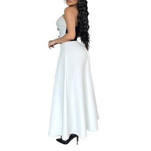 Bestseller Women's Color-Block Tube <b>Top</b> & High-Waist A-Line Skirt Elegant Two-Piece Set Fashion - Product Image 2