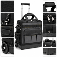 Sac à outils roulant portable avec poignée télescopique, sac à outils à roulettes robuste, noir, multi-poches, rangement mobile professionnel
