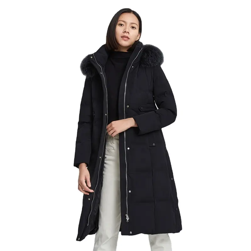 Winter Women's Long Down Custom Puffer Jackets Coats Goose With Fur Collar For Women Winter Fashion Parkas