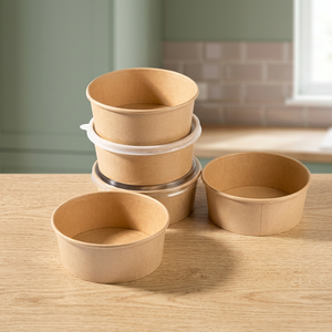 Tazones de Papel Kraft de Grado Alimenticio, Recipientes Desechables Biodegradables para Ensaladas, Sopas, Arroz, Fideos, Comida para Llevar y Catering - Product Image 4