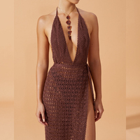 Nouveau design femmes Sexy mode été plage à bretelles licou Wrap longue robe femme élégante Sexy Crochet dos nu découpe robes