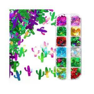 HENGXIN New Arrival Popular 12 Grids Cacto Coconut Tree Bird Glitter Para Enchimento de Lodo DIY Artesanato Nail Art Decoração