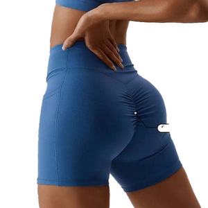 กางเกงขาสั้นเอวสูงสำหรับผู้หญิง ทรงสปอร์ต กระชับสะโพก มีกระเป๋า รับสกรีนโลโก้ ออกกำลังกาย โยคะ วิ่ง ลายพิมพ์ กางเกงกีฬาผู้หญิง - Product Image 5