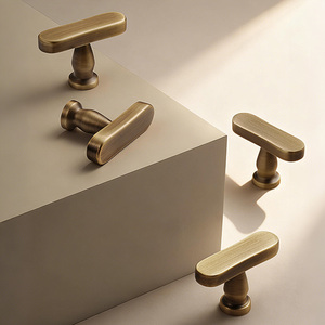 Solid Brass T Shape Cabinet Handle <strong>Gold</strong> <strong>Drawer</strong> <strong>Pulls</strong> for Kitchen Bathroom Furniture Brushed Modern T Bar Handle Single Hole <strong>Pull</strong> - Product Image 1