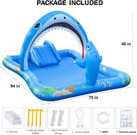 Piscine gonflable Shark avec toboggan, pulvérisateur et panier de basket – Jouet aquatique d'été pour enfants en extérieur