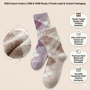 Chaussettes personnalisées <span class=keywords><strong>en</strong></span> argyle pour femmes, chaudes pour l'hiver, <span class=keywords><strong>en</strong></span> mélange de <span class=keywords><strong>laine</strong></span>, motif losanges, style vintage preppy, chaussettes mi-hautes duveteuses effet <span class=keywords><strong>mohair</strong></span>, vente <span class=keywords><strong>en</strong></span> gros - Product Image 1