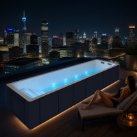 Piscine en fibre de verre sur toit de 9,2 m avec éclairage LED, piscine de luxe en conteneur avec contre-courant pour penthouse urbain