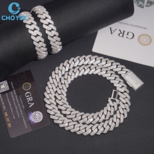 Collar de Cadena de Eslabones de 15 mm de Plata 925 con Baño de Rodio y Moissanita para Hombre, Estilo Hiphop, Joyería de Declaración Certificada GRA - Product Image 1