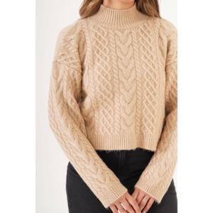 Pull en maille spirale à motif pour femme, mode automne, couleur crème, vente en gros, haut décontracté pour femme, décoration boutonnée, logo sur le devant - Product Image 3