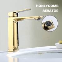 Robinet mitigeur de lavabo de salle de bain moderne en alliage de zinc doré, à commande tactile, monocommande, à poser sur le rebord, avec aérateur nid d'abeille, pour lavabo en céramique