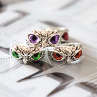 2022 mode hibou anneau Design hibou anneau multicolore yeux couleur argent hommes femmes fiançailles anneaux de mariage bijoux cadeau redimensionnable