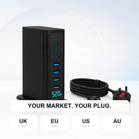 Chargeur USB C 520W, Hub de bureau GaN 8 ports, 4C PD100W 4A QC30W, Affichage intelligent, Charge rapide pour ordinateur portable, CE